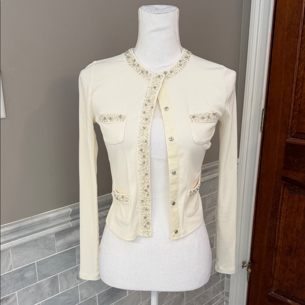 J. Crew Cream Embellished cardigan